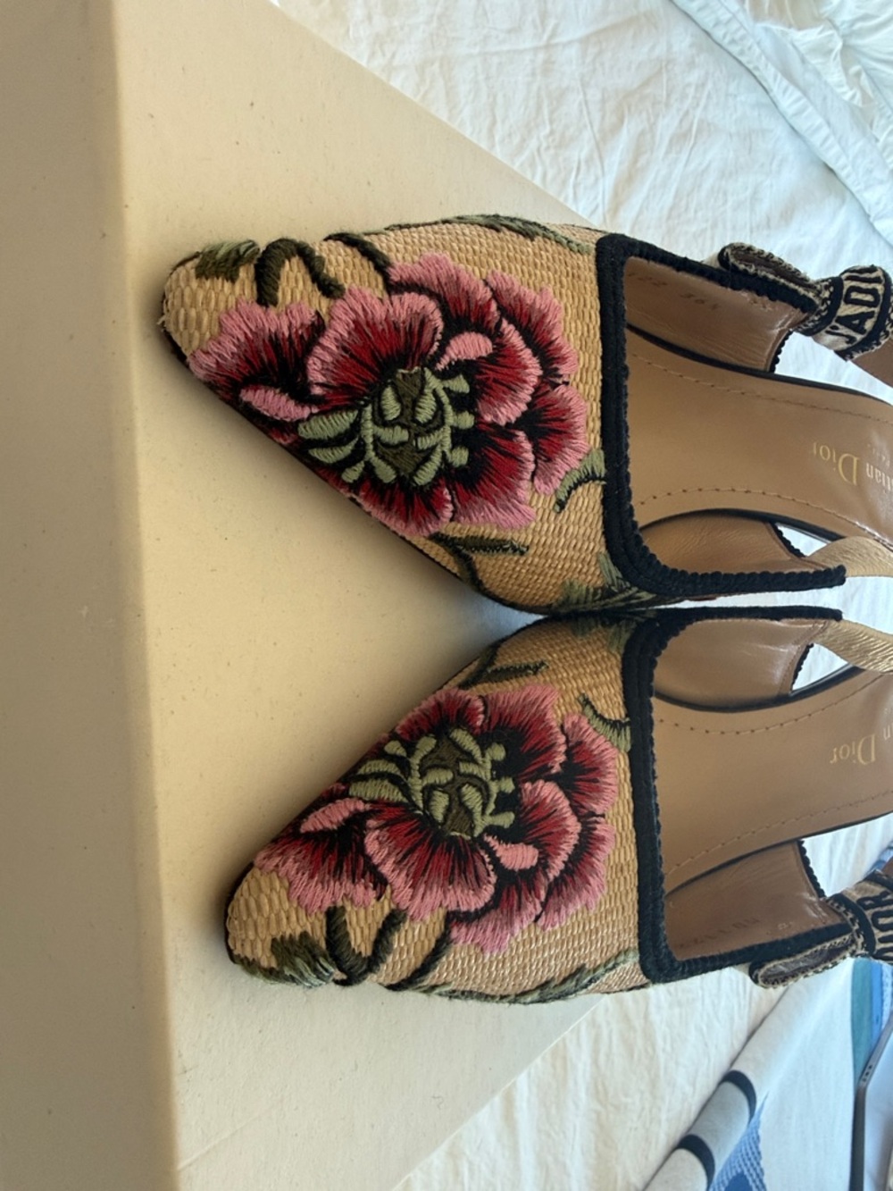 Dior Embroidered Floral Slingback Pumps in Beige, Pink and Green - Picture 5 of 11